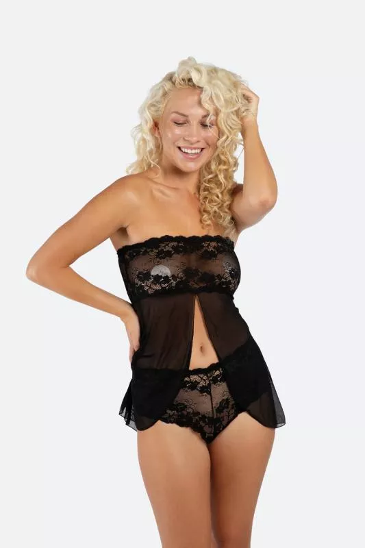 Picardías de encaje con shorts sensuales Nikki - Negro