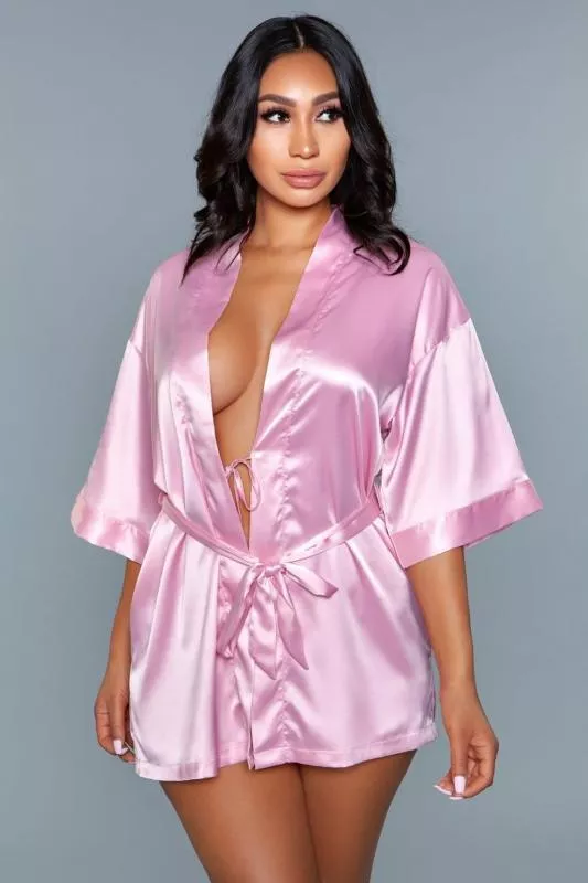 Kimono de satén Getting Ready - Rosa
