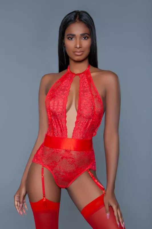 Body con liga de encaje Ophelia - Rojo