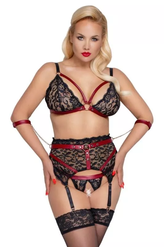 Conjunto de liguero y sujetador Bondage - Negro