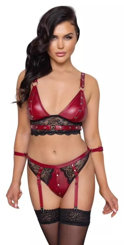 Conjunto de sujetador Bondage - Rojo y negro