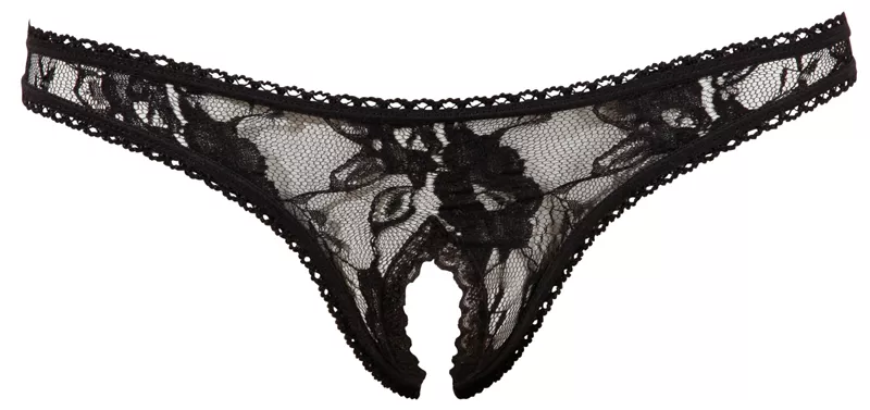Tanga negra de entrepierna abierta