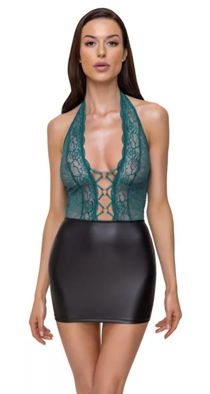 Vestido - Negro Y Verde Azulado