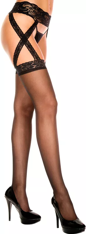 Cinturón de liguero con medias adjuntas - Negro