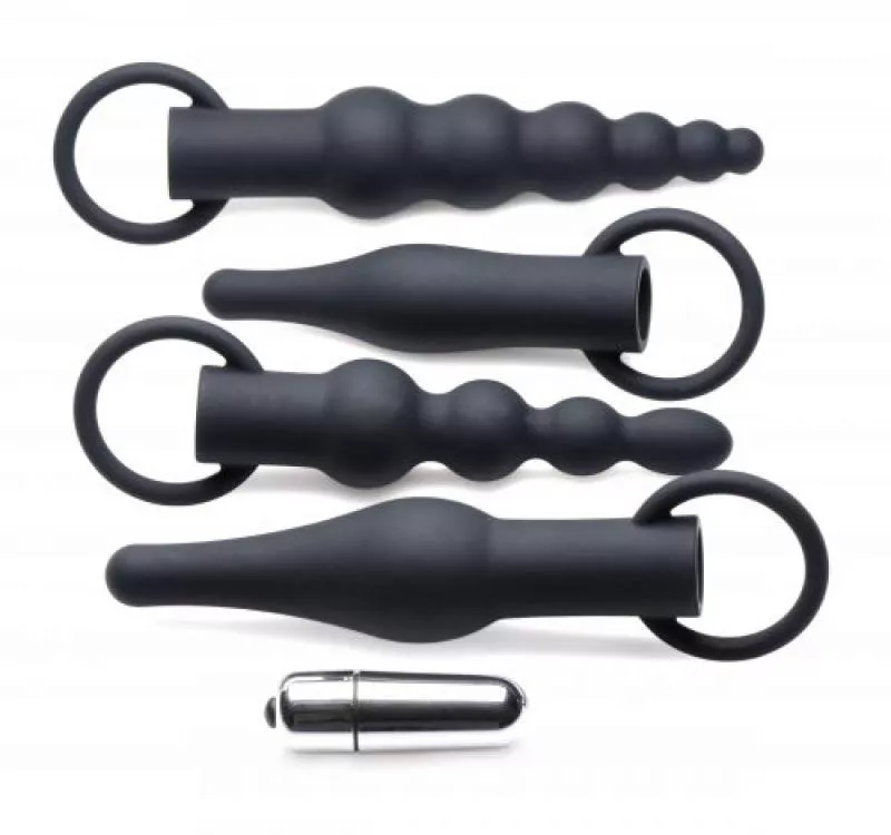 Juego de plugs anales de 4 piezas con vibrador de bala