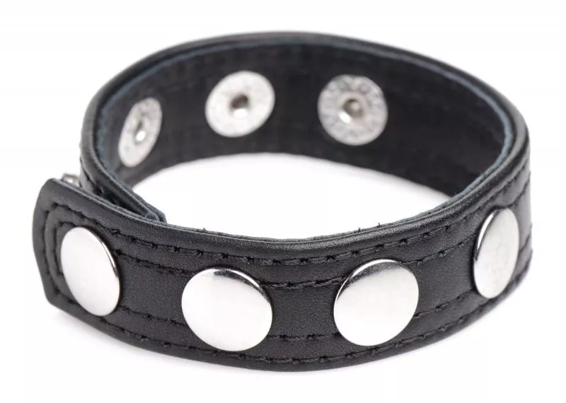 Anillo para el pene de cuero ajustable con tachuelas de Cock Gear - Negro