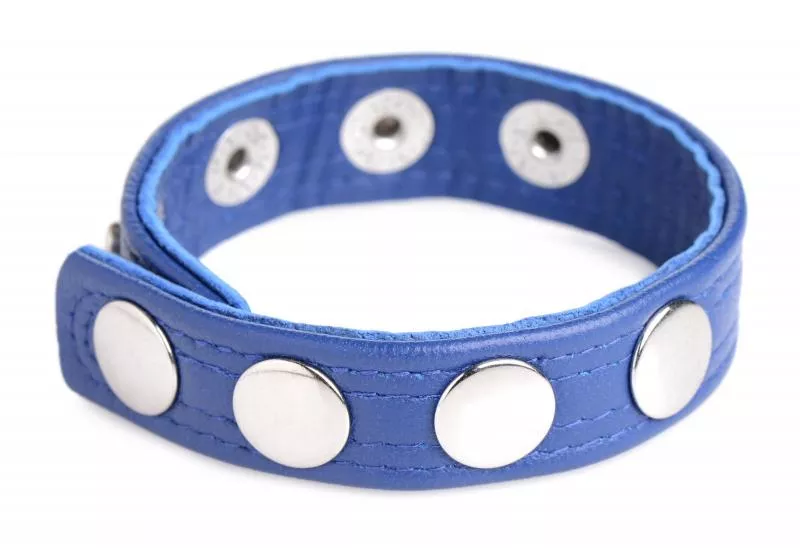 Anillo para el pene de cuero ajustable con tachuelas de Cock Gear - Azul