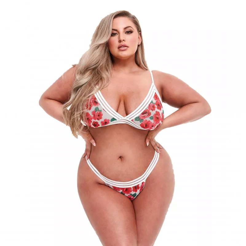 Baci - Conjunto de sujetador de encaje de 2 piezas floral blanco - Curvy