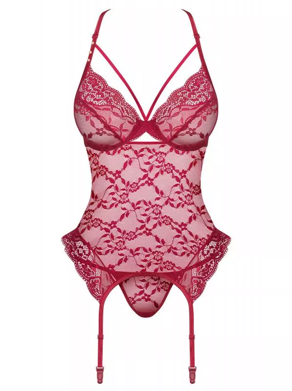 Top de liga de encaje y tanga Ivetta - Rojo