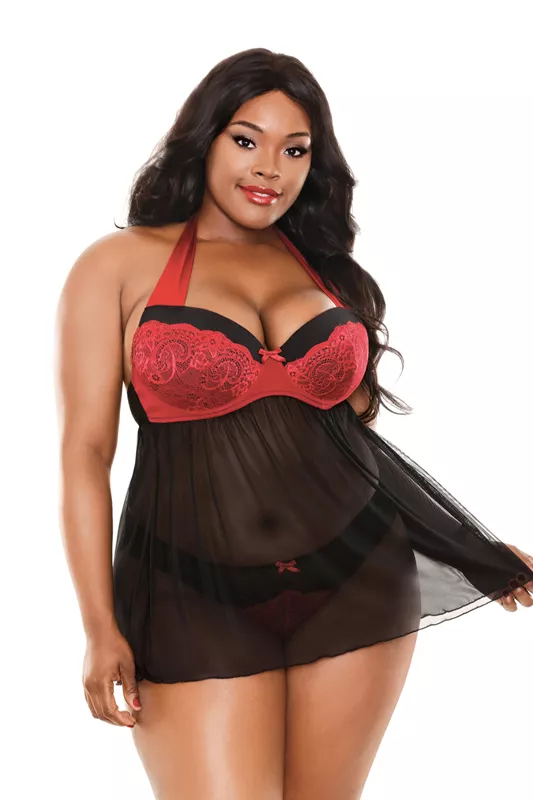 Peluche con cuello halter Sophia - Negro / Rojo
