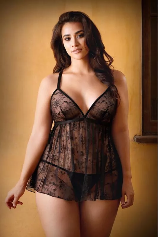 Picardías De Encaje Con Tanga Sexy Elena - Negro En Oferta Picardías De Encaje Con Tanga Sexy Elena - Negro