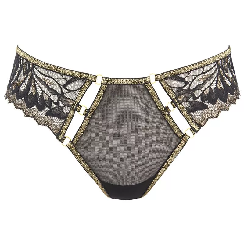 Tanga de lujo Camila negro/dorado