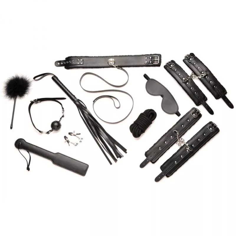 Juego de bondage de felpa de 10 piezas Hook Up - Negro