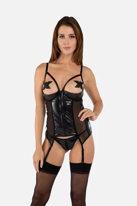 Conjunto de tirantes con copas abiertas Dark Desire - Negro