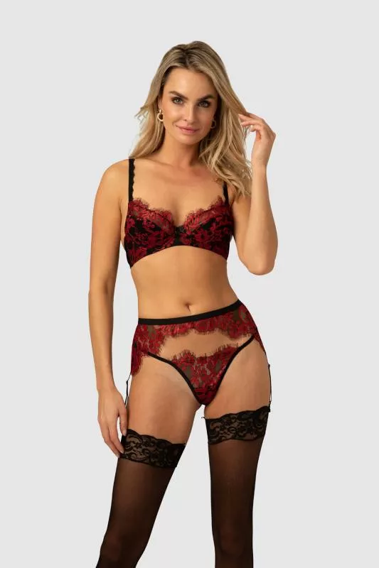 Conjunto De Sujetador De 3 Piezas Fleur De Plaisir - Negro/Rojo En Oferta Conjunto De Sujetador De 3 Piezas Fleur De Plaisir - Negro/Rojo