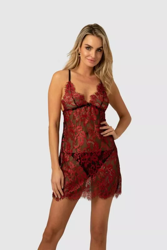 Vestido de encaje Fleur de Plaisir - negro/rojo