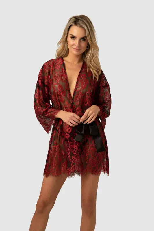 Kimono de lujo Fleur de Plaisir - negro/rojo