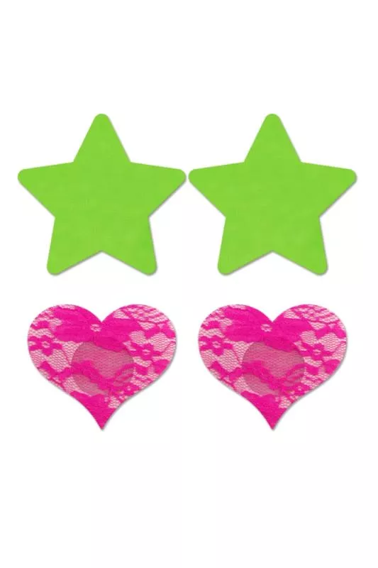 Pezoneras Star & Heart 2 piezas - Verde neón/rosa neón