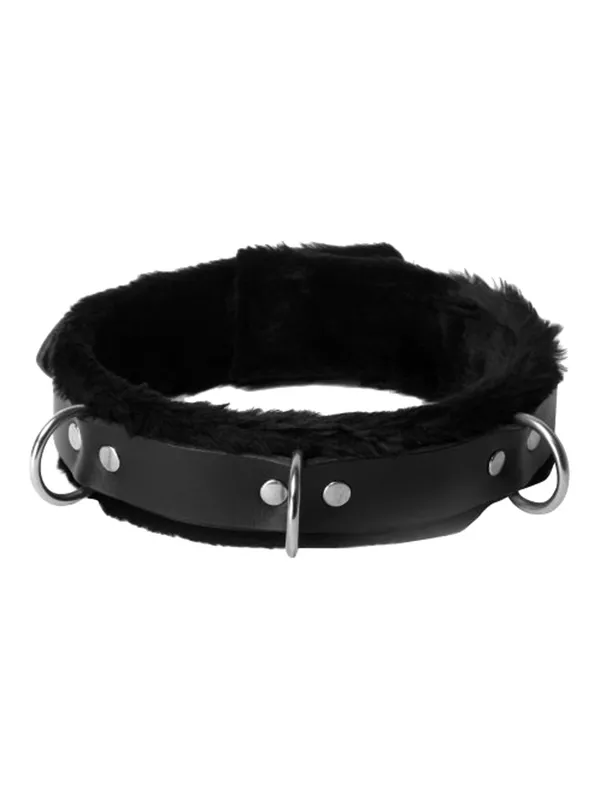 Cuello de bloqueo de cuero estrecho forrado de piel estricta