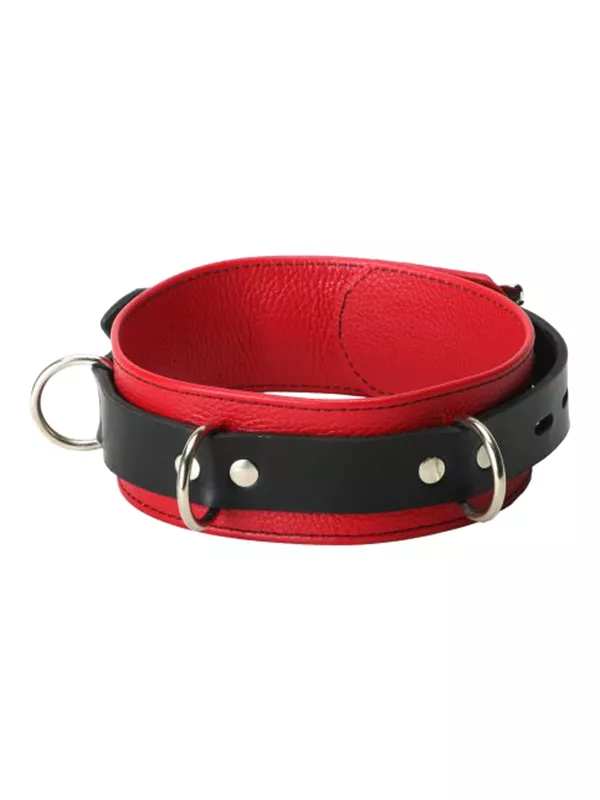 Cuello de bloqueo de cuero rojo y negro de lujo estricto
