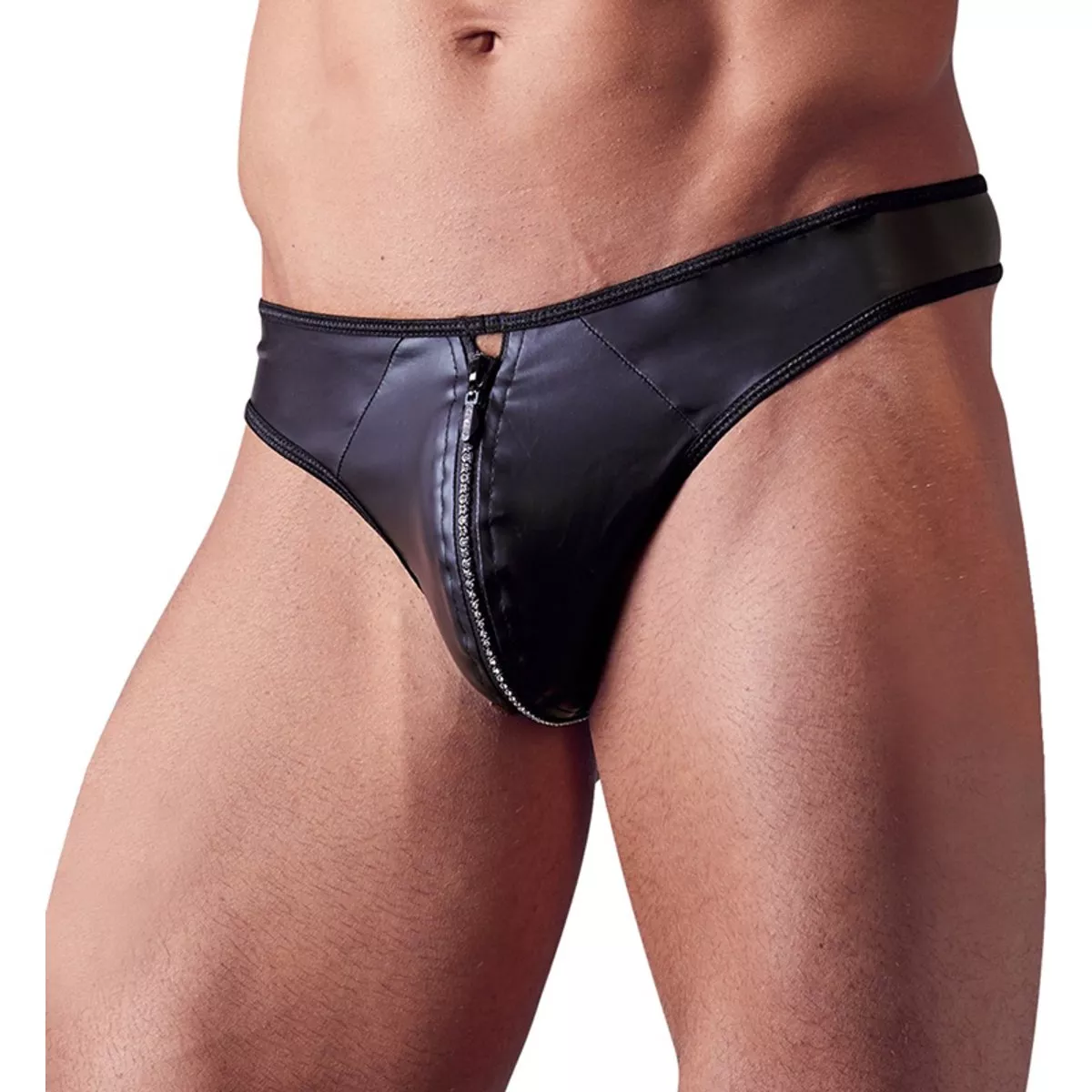 Tanga de hombre con cremallera de diamantes de imitación