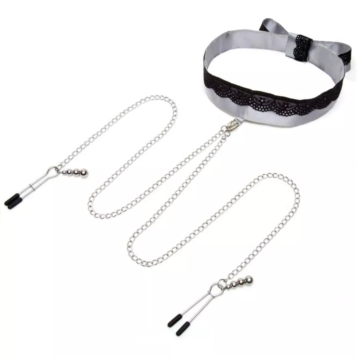 Cincuenta Sombras de Grey - Collar de satén con pinzas para pezones