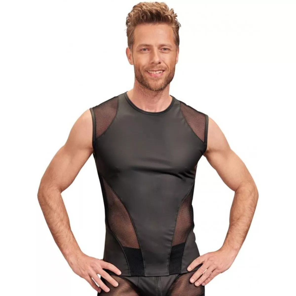 Top de hombre con aspecto de cuero - Negro