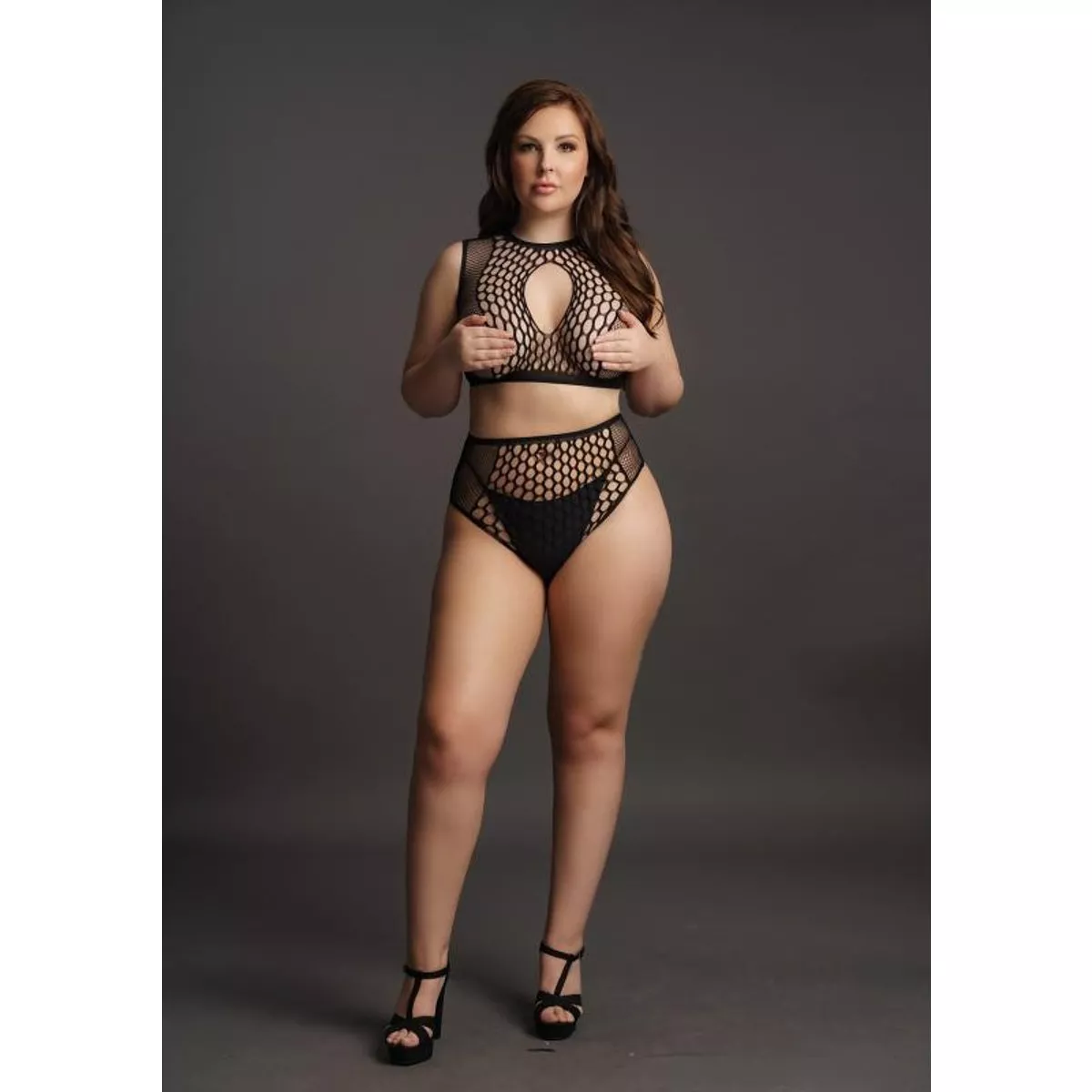 Conjunto de 2 piezas de sujetador de rejilla curvy en negro