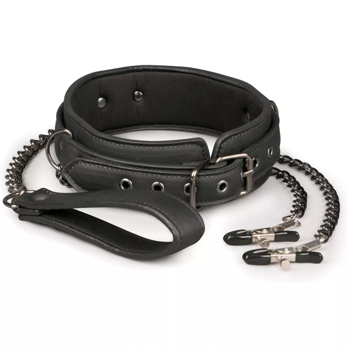 Collar de cuero con cadenas para pezones